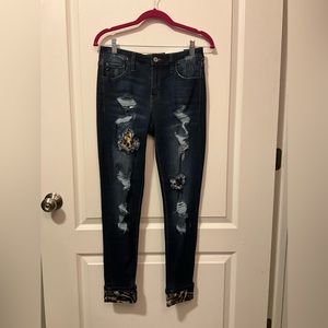 KanCan Leopard Patch/Cuff Jeans - Size 7/27